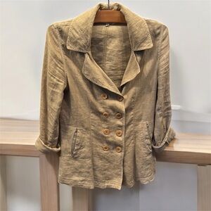 Women's Vintage Theodore Beverly Hills  Tan Linen Double-Breasted Jacket Small